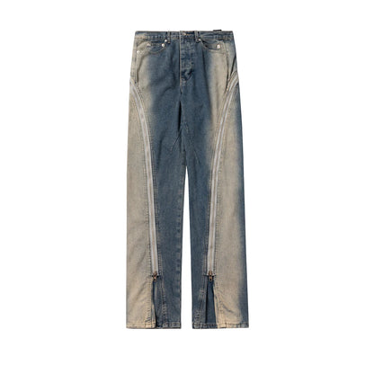 Ro Style Gradient Blue Horn Stacked Floor Dragging Jeans Unisex Streetwear Baggy Y2K Ribbons Zipper Denim Trousers Oversized Street King Limited