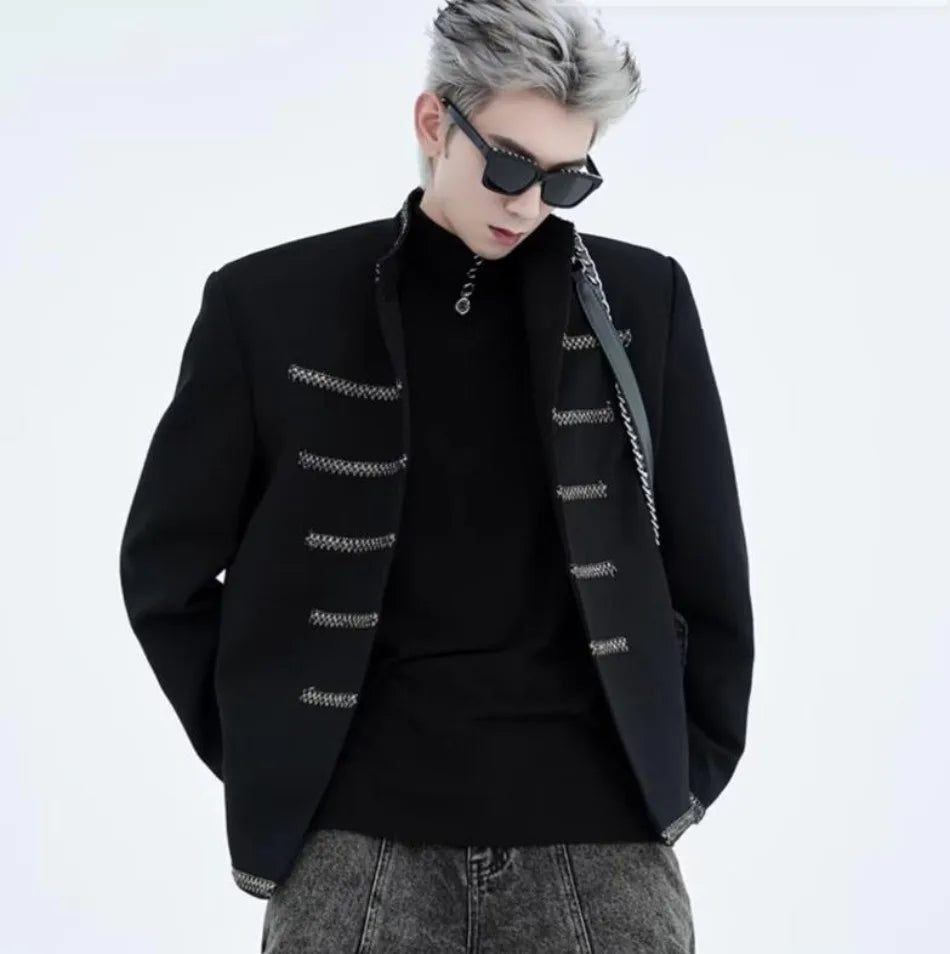 street black mens suit jacket 2024 new palace fashion stand collar unisex outwear oversized printing shoulder pads coats male unique default style 3971