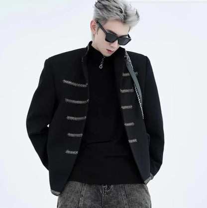 street black mens suit jacket 2024 new palace fashion stand collar unisex outwear oversized printing shoulder pads coats male unique default style 3971