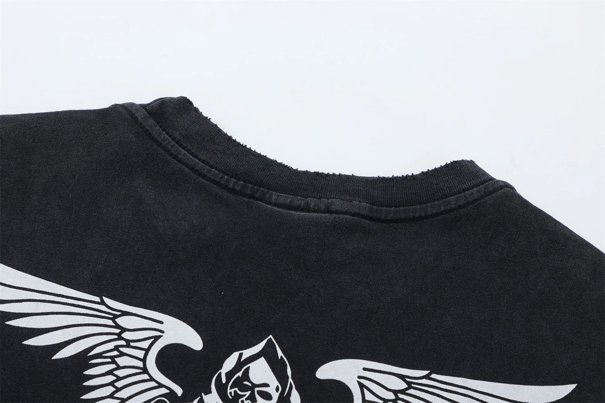 Vintage Retro Washed Distressed High-Street Printing T-Shirt Tops Street King Limited