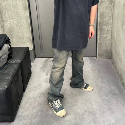 boot cut distressed micro rugged mud dyed jeans unisex straight y2k pantalones hombre casual washed denim pants oversized unique jeans style 1725