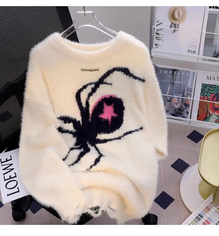 American Spider Sweater Women's Loose and Lazy Style Couples Knitted y2k Oversized harajuku wintage Sweater pullover men clothes Street King Limited