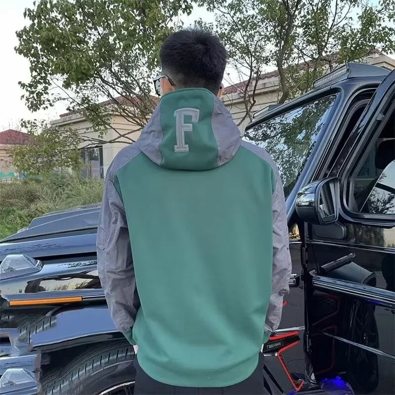 New Patchwork Long Sleeve Hoodies For Men Letter Embroidered Y2K Streetwear Hooded Sweatshirts Hip Hop Fashion Pullover Hoody Street King Limited