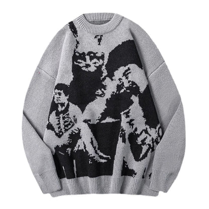 Hip Hop Punk Knitted Oversized Sweater Mens Autumn Winter O-neck Long Sleeve Pullover Streetwear Unisex Loose Sweaters Clothing Street King Limited