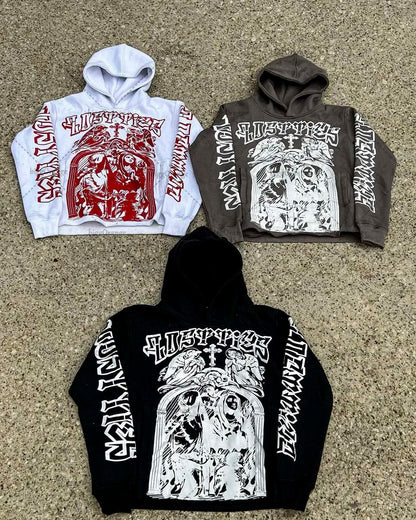 Fashionable Gothic Angel Pattern Letter Print Oversized Hoodie Women's Y2K2023 Spring and Autumn Loose Pullover Sweatshirt Men's Street King Limited