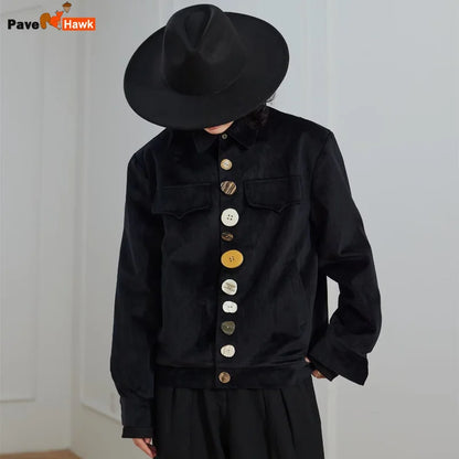 2024 new harajuku mens jacket multi button irregular black fashionable coats multiple pockets loose couple trend outwear y2k unique default style 3595
