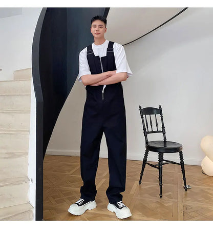Trendy Men's Shoulder Strap Jumpsuit Pants Washed Loose Fitting Workwear Pants Multi Pocket Streetwear Cargo Suspenders Pants Street King Limited