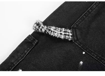 ripped holes patchwork denim jeans shorts mens high street straight short jeans hip hop streetwear casual short joggers pants unique joggers style 5221