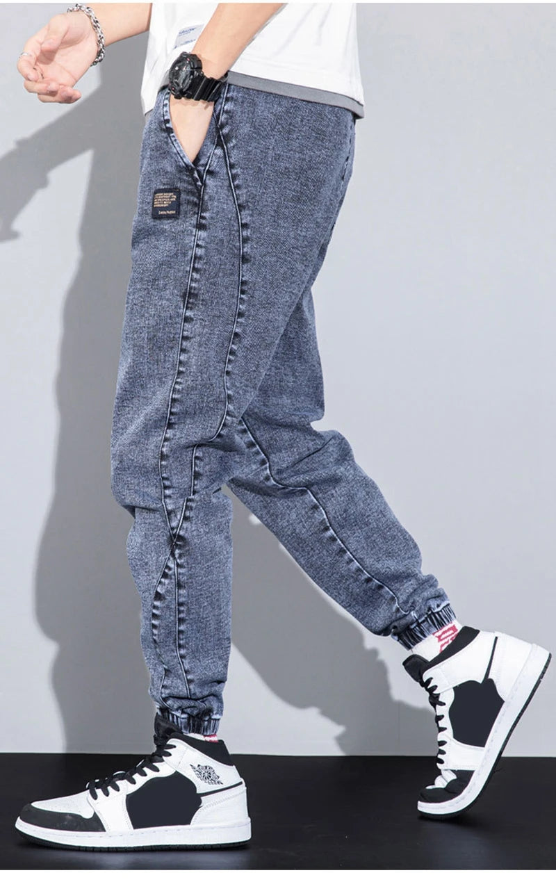 rainbowtouches autumn winter blue cargo jeans men streetwear denim jogger pants baggy harem jean trousers male oversize large unique joggers style 3368