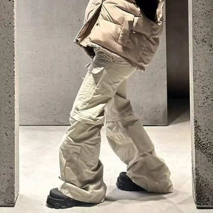 y2k high street flared cargo multi pocket detachable workwear pants for men and women solid ropa hombre overalls oversized unique cargo style 346
