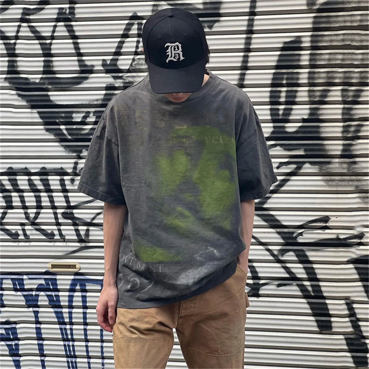 24ss Summer Retro Vintage Portrait Quality Printing High-Street Distressed T-Shirt Tops Street King Limited