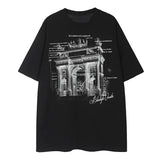 Men Short Sleeve T Shirt Architectural Pattern Tees American Street Hip Hop Loose Casual Couple Tshirt Trendy Summer Tops Street King Limited