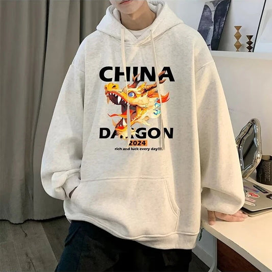 2024 New China Dragon Graphic Hoodies Men Hip Hop Streetwear Hoodie Sweatshirt Harajuku Fleece Printed Pullover Hoody Clothes Street King Limited