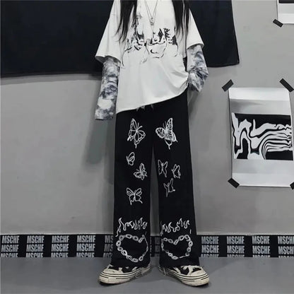 Wide Leg Summer Pants Clothes For Woman Korean Fashion Butterfly Print Harajuku Streetwear Y2k Clothes Pants Trousers Woman Street King Limited