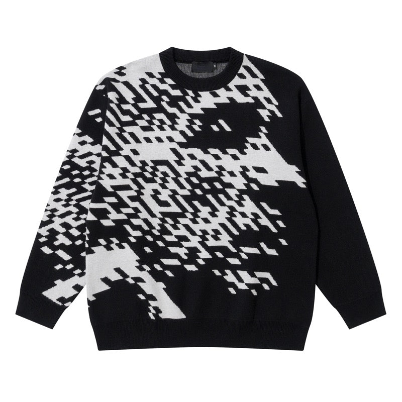 Mens Knitted Sweater Fashion Pixel Abstraction Human Face Pullovers Casual O-neck Unisex Harajuku Streetwear Loose Knit Jumpers Street King Limited