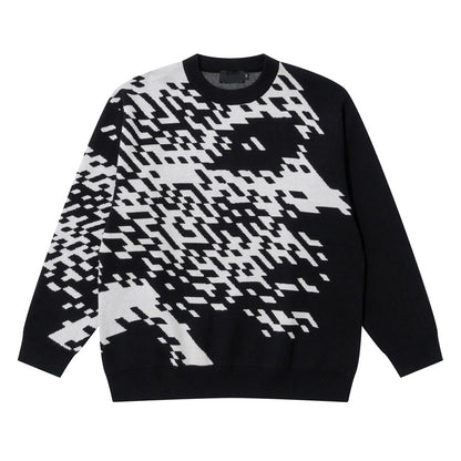 Mens Knitted Sweater Fashion Pixel Abstraction Human Face Pullovers Casual O-neck Unisex Harajuku Streetwear Loose Knit Jumpers Street King Limited
