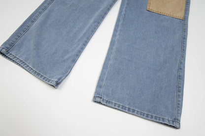 New Contrast Color Pockets Washed Blue Baggy Denim Trousers Mens and Women Straight Patchwork Loose Casual Jeans Oversize Cargos Street King Limited