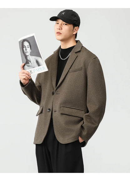 autumn winter men business casual fashion retro woolen thick blazer jacket korean streetwear plus size suit coat outerwear unique default style 1342