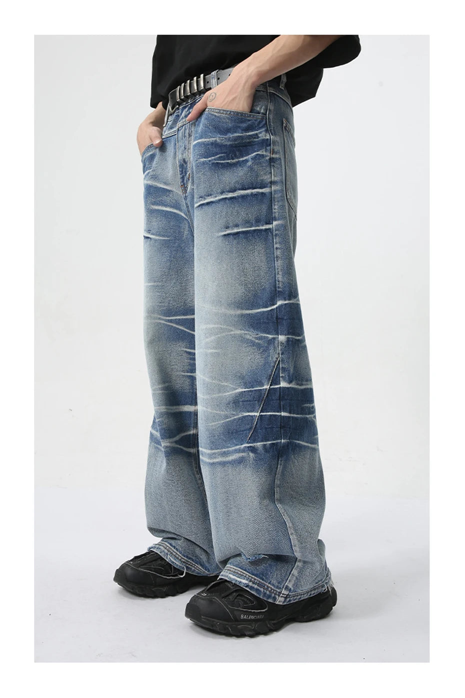 vintage blue baggy jeans man loose straight denim pants harajuku hip hop jeans trousers men unique jeans style 4716