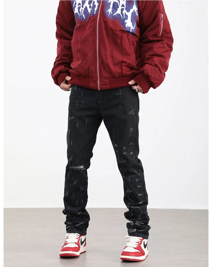 harajuku scratched ripped holes denim jeans mens zipper jeans hip hop fashion streetwear new casual straight joggers jean pants unique joggers style 1638