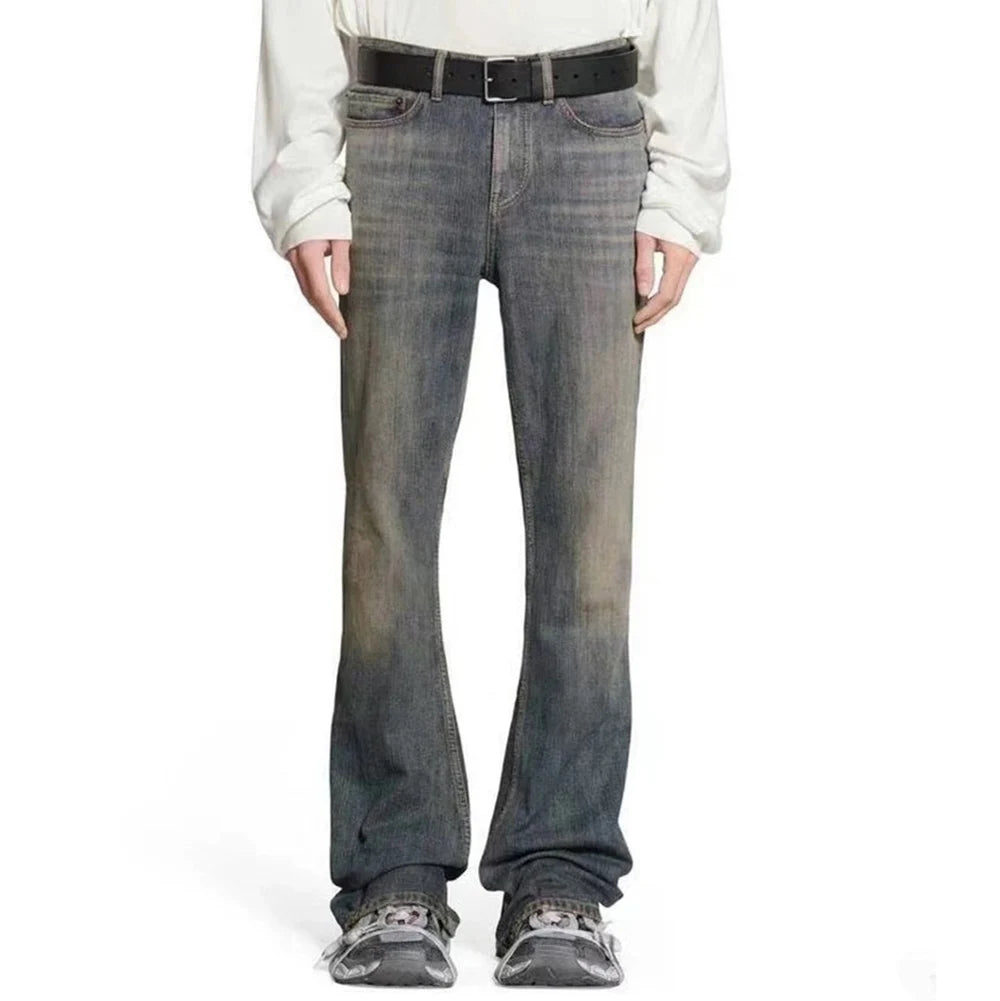 boot cut distressed micro rugged mud dyed jeans unisex straight y2k pantalones hombre casual washed denim pants oversized unique jeans style 1723