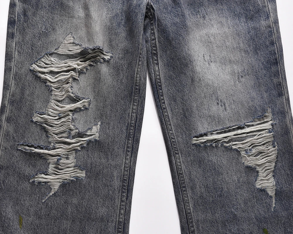 frayed hole distreesed big hole baggy jeans for men and women pantalones hombre streetwear y2k casual denim trousers oversized unique jeans style 5816