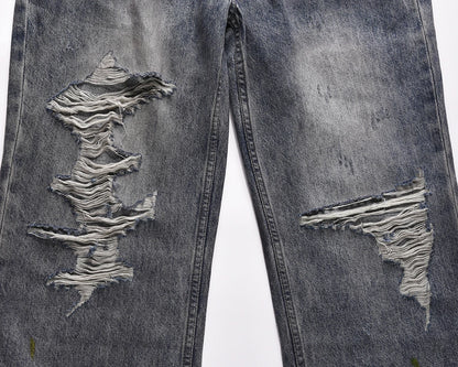 frayed hole distreesed big hole baggy jeans for men and women pantalones hombre streetwear y2k casual denim trousers oversized unique jeans style 5816