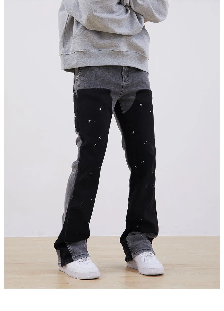 streetwear cleanfit double knee graffiti baggy pants jeans y2k vintage flare denim pants men patchwork patches for women clothes unique jeans style 128