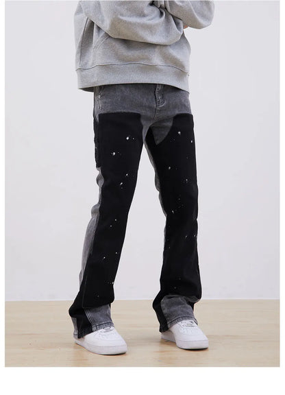 streetwear cleanfit double knee graffiti baggy pants jeans y2k vintage flare denim pants men patchwork patches for women clothes unique jeans style 128