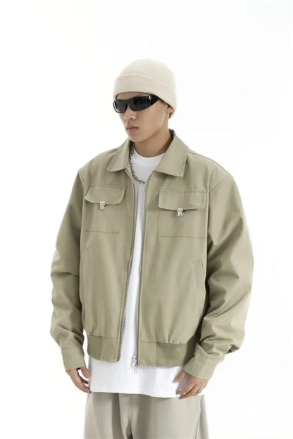 high street tooling bomber jacket mens spring retro double pocket loose short pilot coats lapel zipper khaki baseball jersey unique shorts style 3196