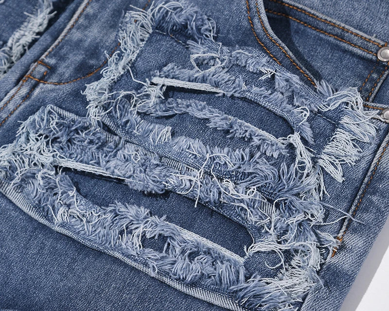 retro hole ripped distressed jeans for men straight washed harajuku hip hop loose denim trousers vibe style casual jean pants unique jeans style 4841