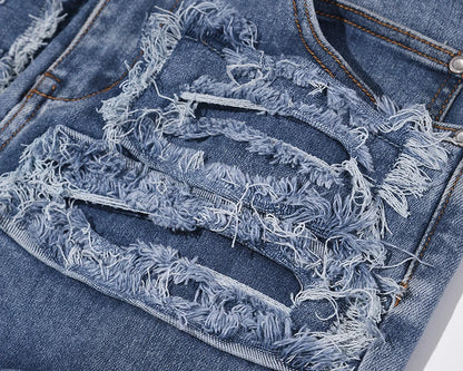 retro hole ripped distressed jeans for men straight washed harajuku hip hop loose denim trousers vibe style casual jean pants unique jeans style 4841