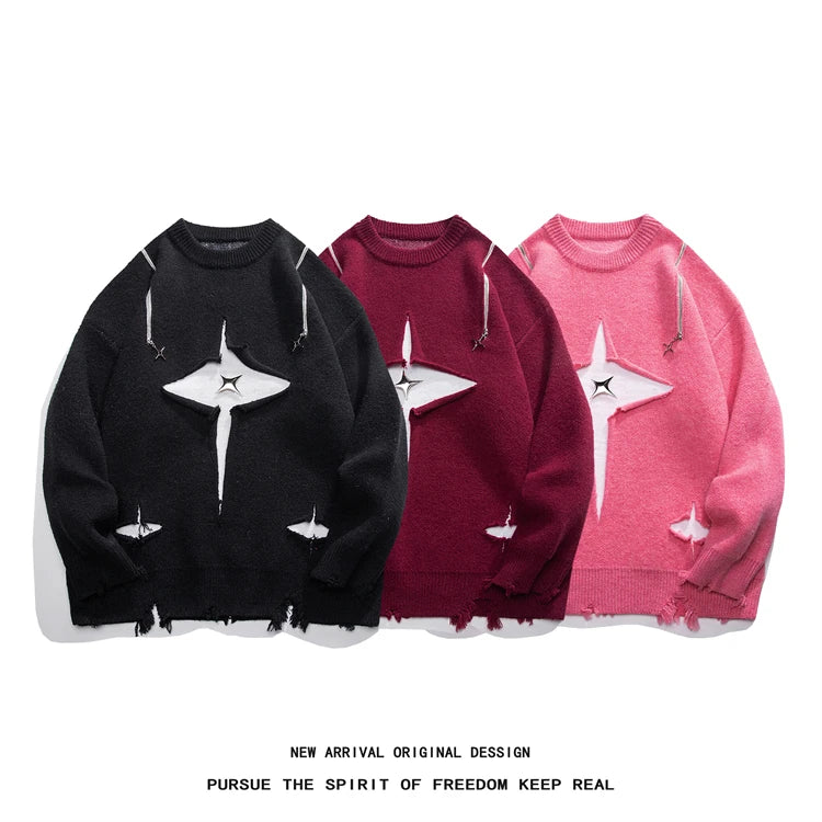 Gothic Men's Sweater Hip Hop Streetwear Long Sleeved Round Neck Tops Oversized Autumn New Knitwear Sweaters Jumpers Street King Limited