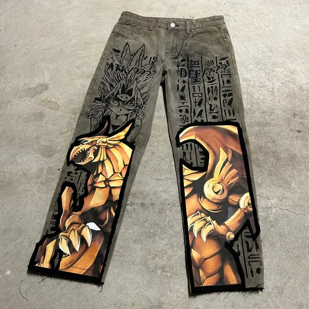 harajuku high street y2k baggy jeans punk popular print wide leg denim pants jeans streetwear trouser men clothing unique jeans style 1958