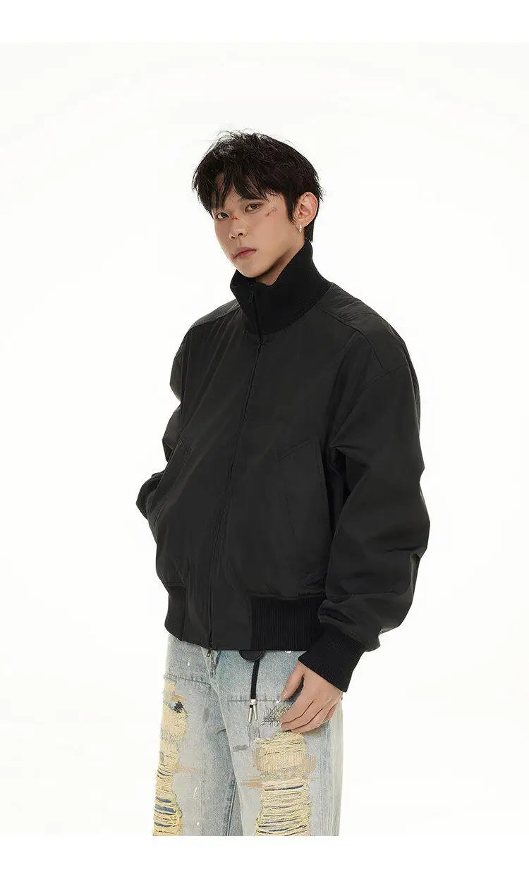 short design stand collar bomber jacket men korean streetwear fashion loose casual vintage bomber jacket coat cityboy outerwear unique shorts style 535