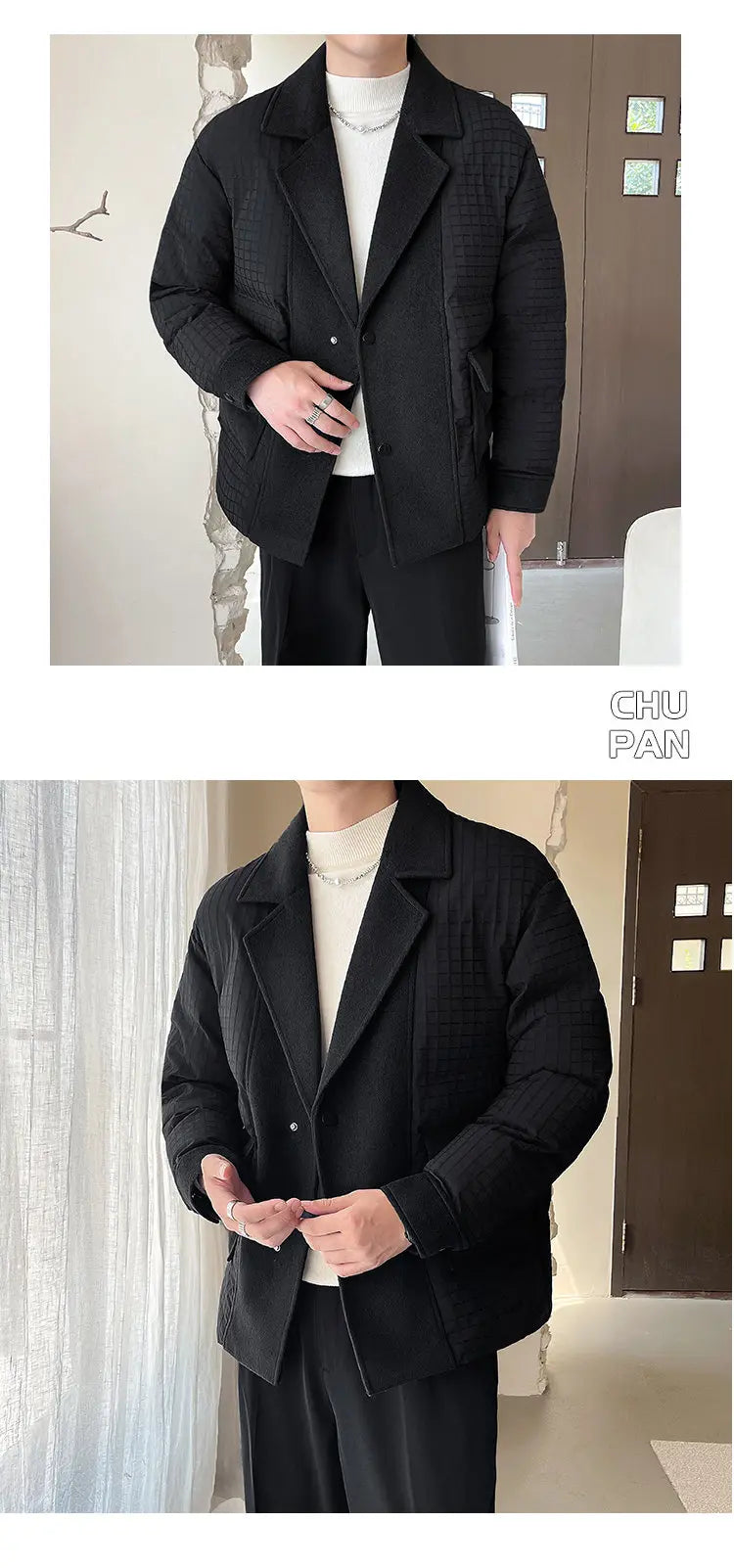 winter splice wool suit collar padded cotton jacket men business casual fashion loose thick warm parkas jacket coat outerwear unique default style 1508