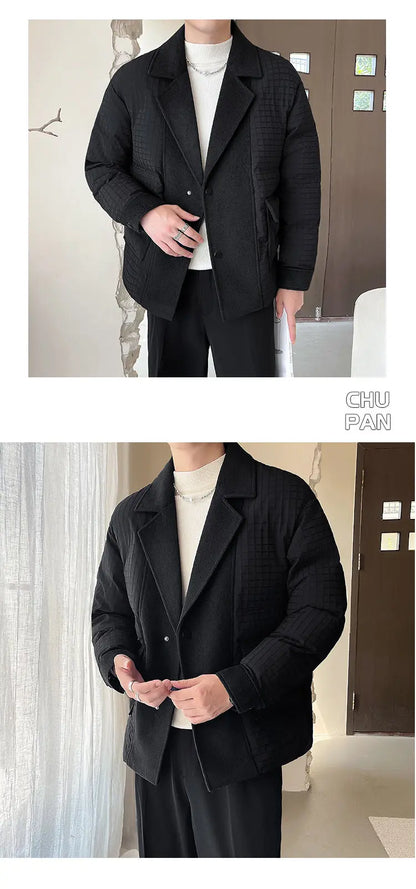winter splice wool suit collar padded cotton jacket men business casual fashion loose thick warm parkas jacket coat outerwear unique default style 1508