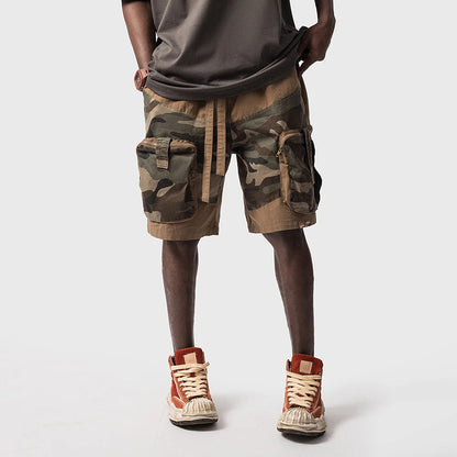 y2k shorts summer american street multi pocket camouflage workwear mens shorts trendy casual five quarter pants mens clothing unique shorts style 439