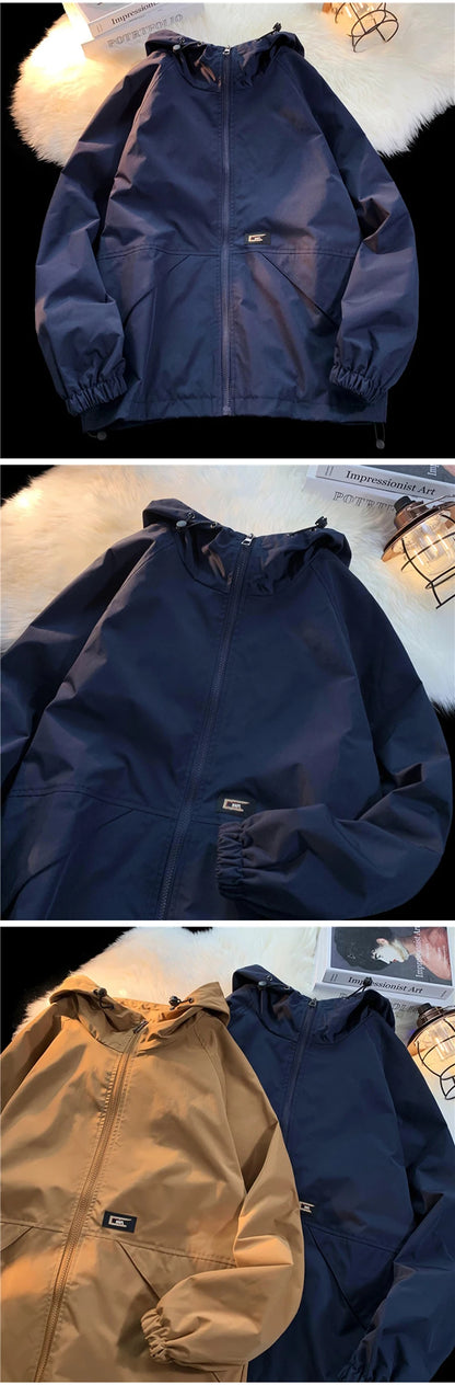 mens windbreaker solid color jackets outerwear tactical waterproof pilot coat men sports jacket autumn large size hoodie coats unique default style 5686