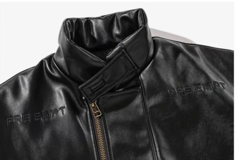 japanese street motorcycle set men thickened stand collar hip hop leather jacket harajuku casual pants 2 pcs bomber suit 2023 unique default style 4340