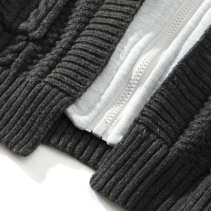 men hooded knitted cardigan sweater coat autumn winter fake two piece hooded drawstring jacket unisex streetwear unique default style 1087
