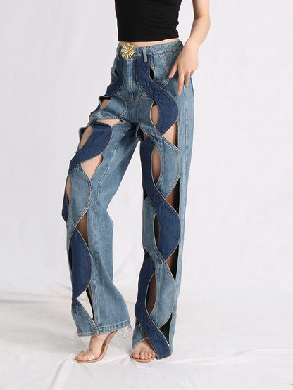 womens hollow jeans spring trend personality high waist zipper casual wide leg pants fashion casual clothing y2k pants jeans unique jeans style 63