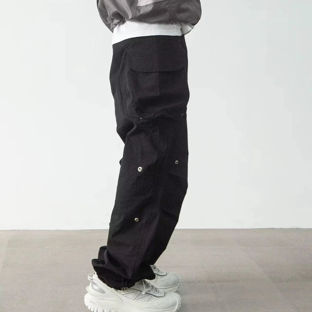 y2k high street multi pockets pleated drawstring cargo pants for men straight pantalones hombre baggy trousers oversized unique cargo style 764