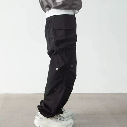 y2k high street multi pockets pleated drawstring cargo pants for men straight pantalones hombre baggy trousers oversized unique cargo style 764