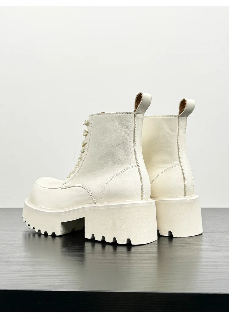 Men's Genuine Leather High Sole Platform Streetwear Fashion Casual Increase Boots Male Punk Gothic Rock Motorcycle Boots Shoes Street King Limited