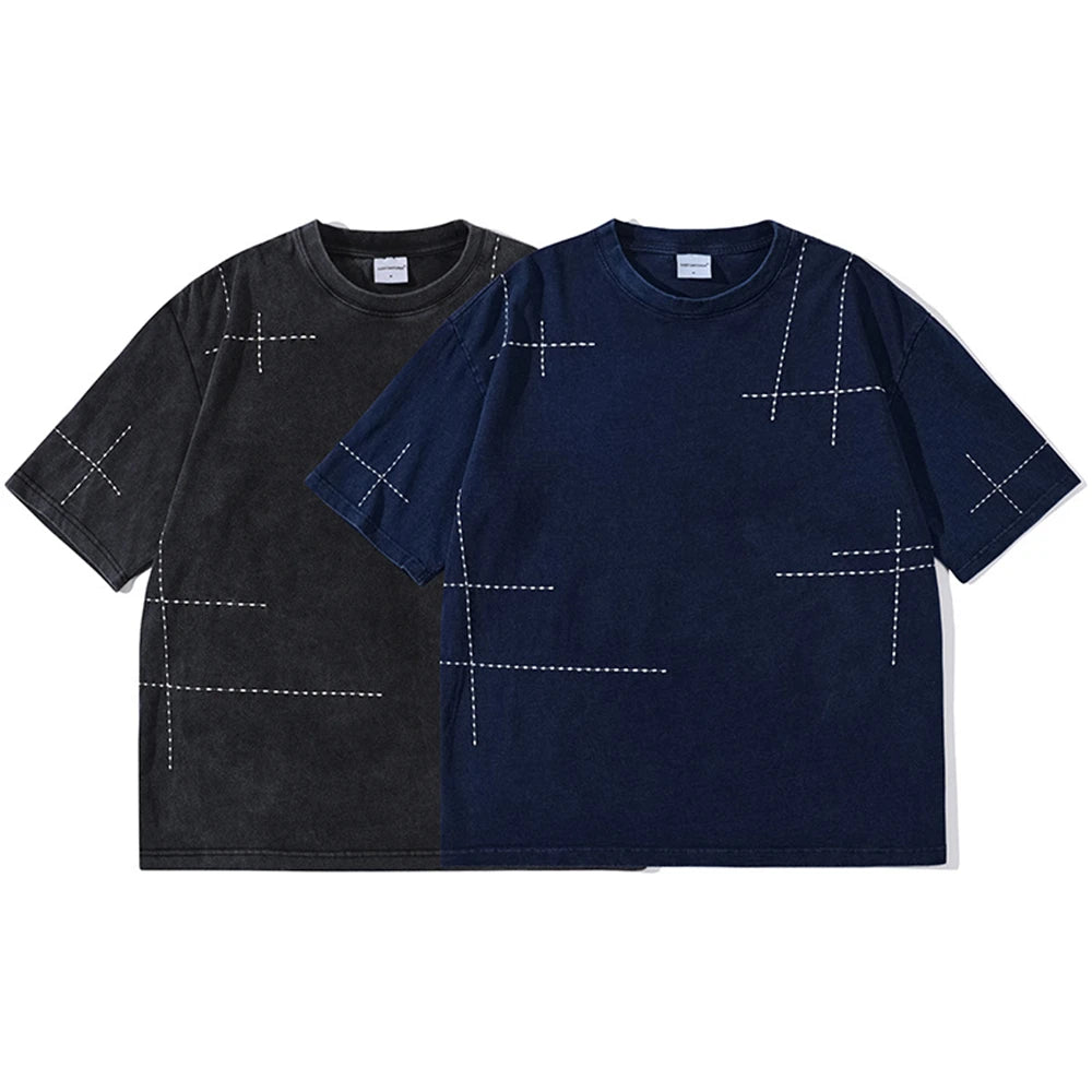 2024 Hip Hop T-Shirt Black Blue Streetwear Water Droplet Embroidery T-shirts Casual Cotton Unisex Tshirt Men Tops Tees Hipster Street King Limited