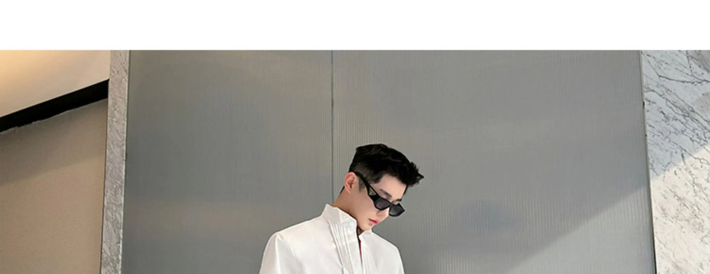 Men French Vintage Fashion Business Casual Long Sleeve Loose Dress Shirts Man Korean Streetwear Party Shirt Blouses Street King Limited