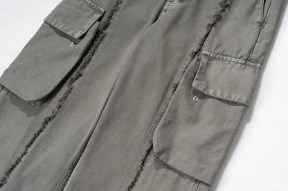 y2k streetwear tassel multi pocket jeans for men straight solid baggy cargo pants pantalones hombre casual denim trousers 1 unique cargo style 618