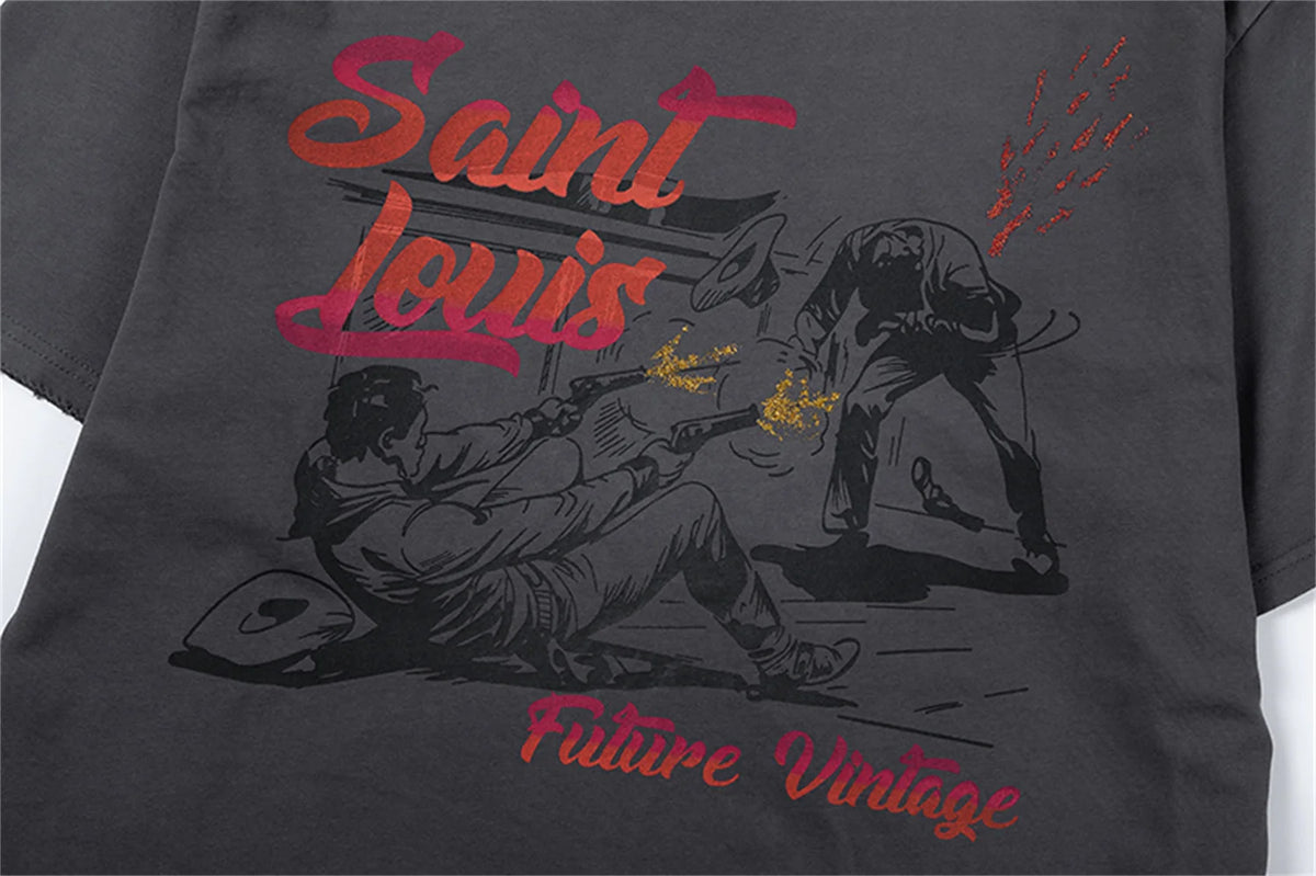 24ss Future Vintage Style "Western" Gradient Logo Metal Print Cowboy Sparkling Pink Short Sleeves T-Shirt For Men Street King Limited