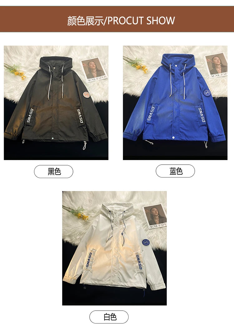 korean style punch jacket men autumn new epaulet design hooded jackets waterproof windproof loose unisex coats unique default style 5073